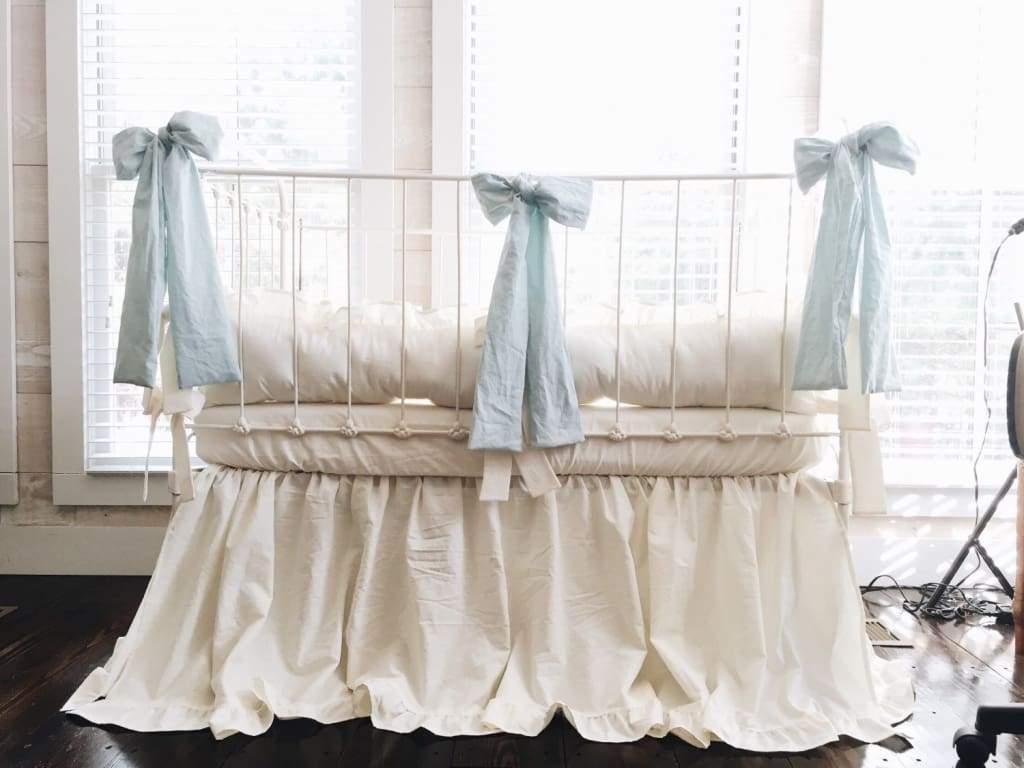 Ivory + Mist | Ruffled Crib Bedding Set