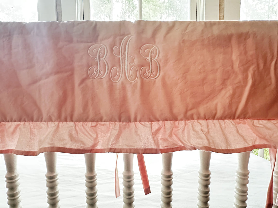 Sisters Pink Ruffled Crib Rail Cover Set with Crib Skirt and Crib Bows