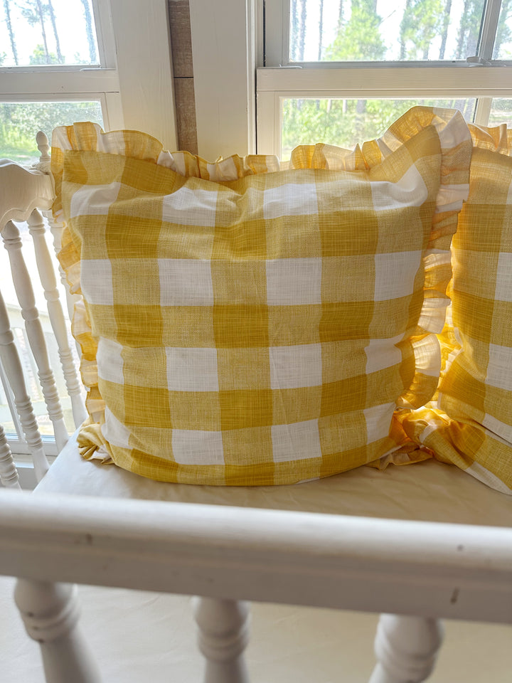 Yellow Buffalo Check Ruffled Pillow Sham – 26" Euro