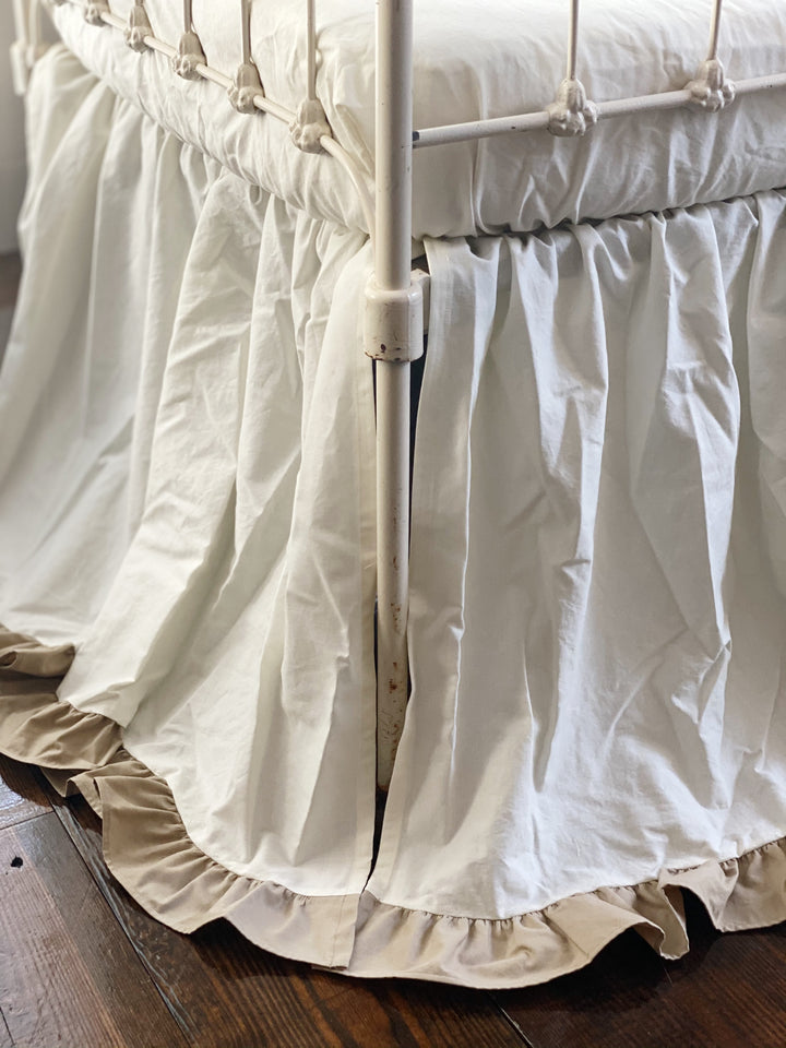 Porcelain and Oatmeal Ruffled Crib Skirt - High Cotton Textile 