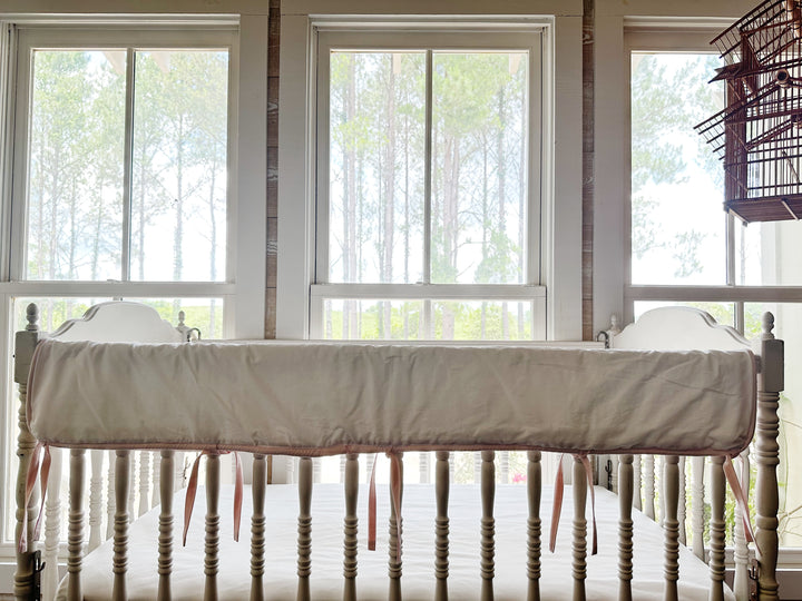 White and Baby Pink Tailored Crib Rail Cover