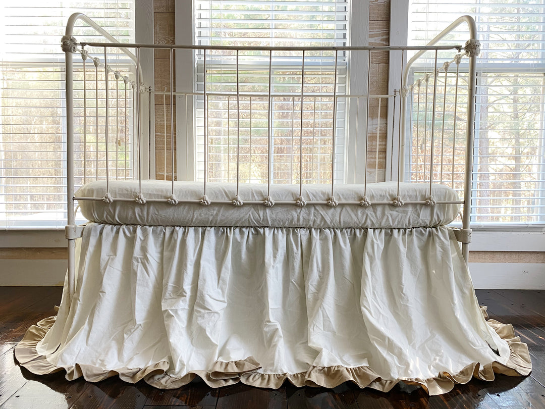 Porcelain and Oatmeal Ruffled Crib Skirt - High Cotton Textile 