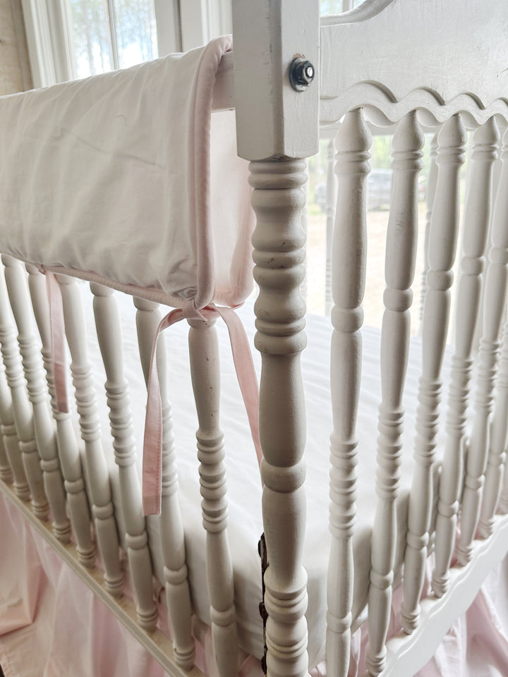 White and Baby Pink Tailored Crib Rail Cover