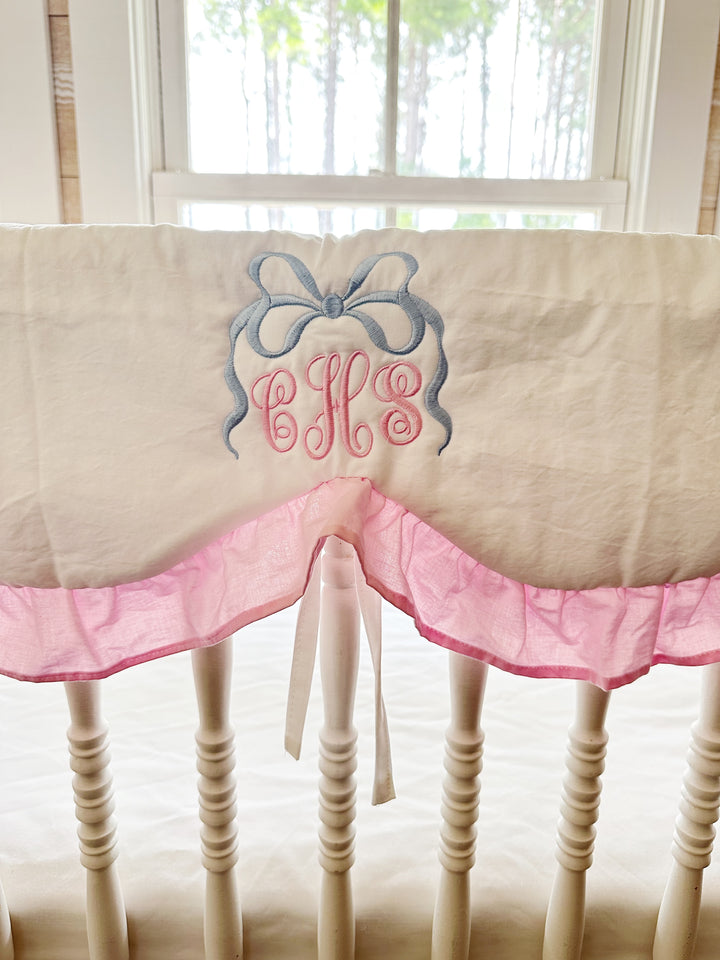 Baby Girl Crib Bedding Set – Cotton Candy Dreams Parfait Pink with Ruffled Crib Rail Cover, Crib Skirt and Bows | Monogram Option