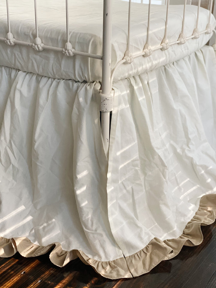 Porcelain and Oatmeal Ruffled Crib Skirt - High Cotton Textile 