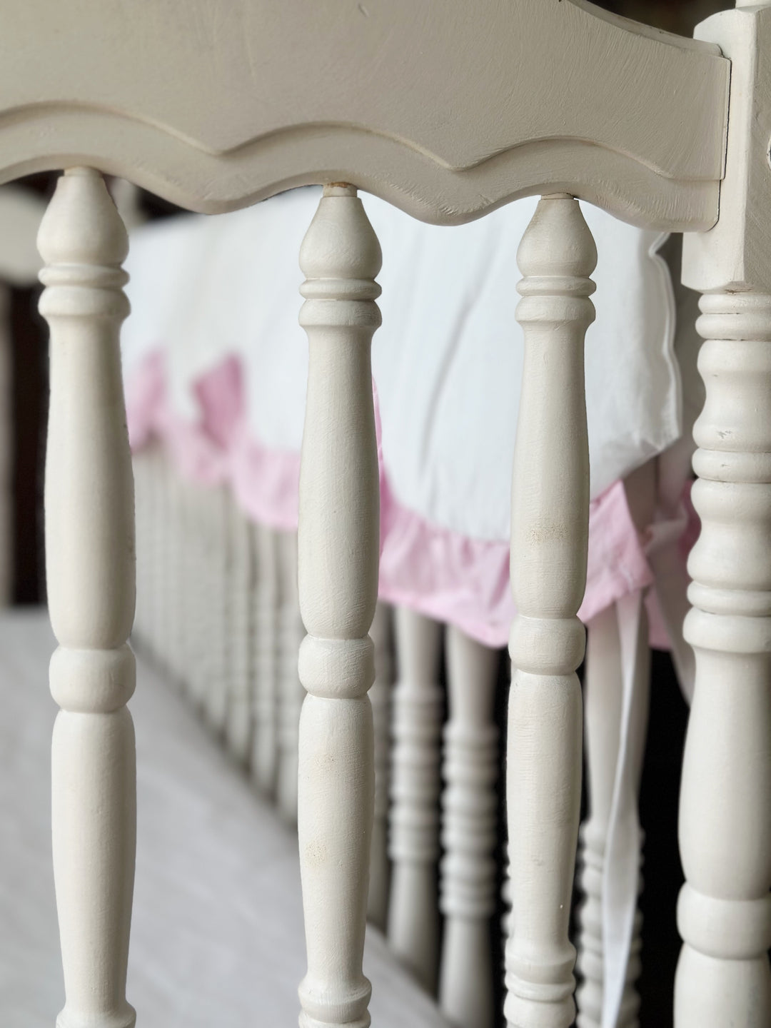 Baby Girl Crib Rail Cover – Cotton Candy Dreams Scalloped Parfait Pink Ruffle | Monogram Option