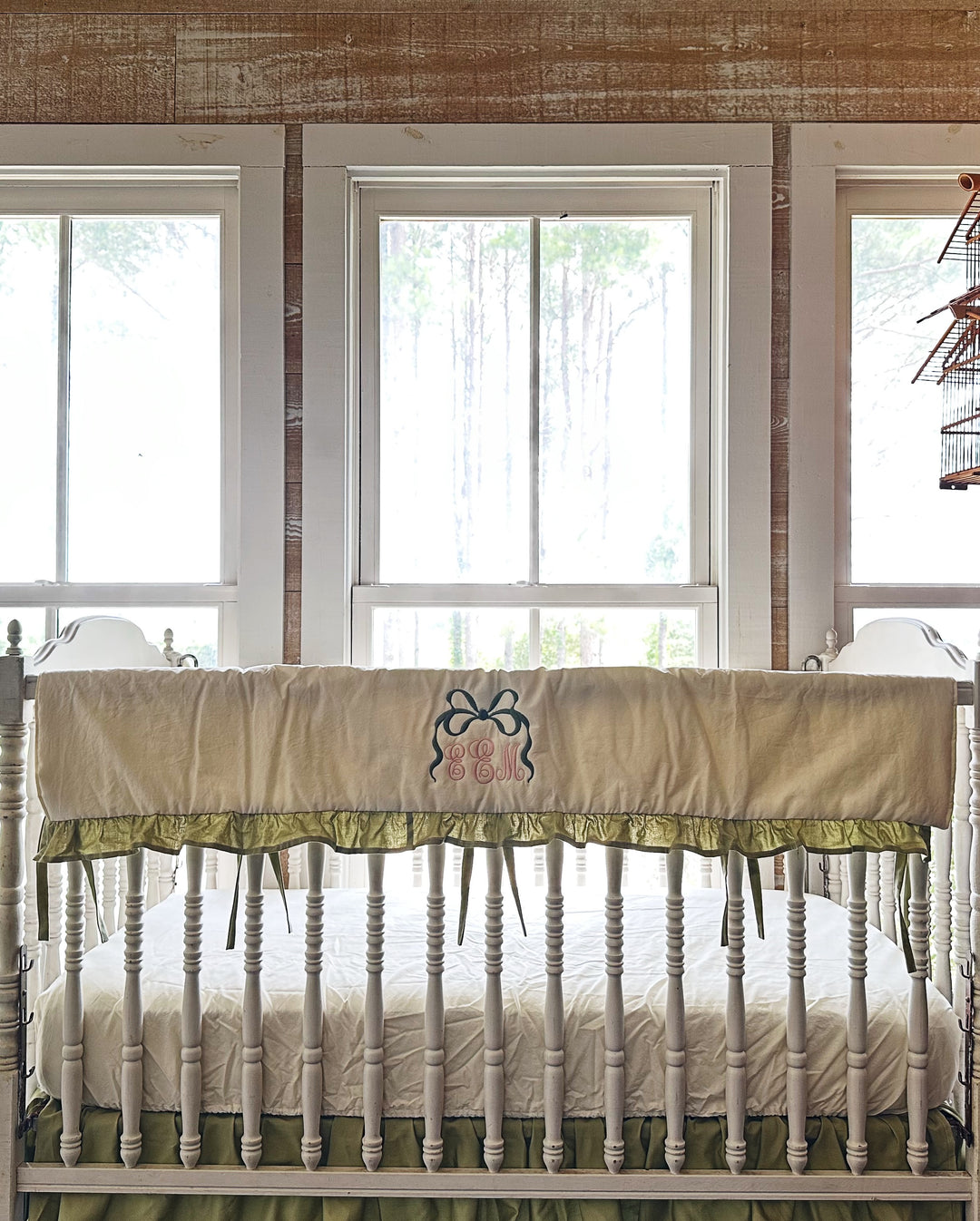 Ivory & Sage Green Crib Rail Cover