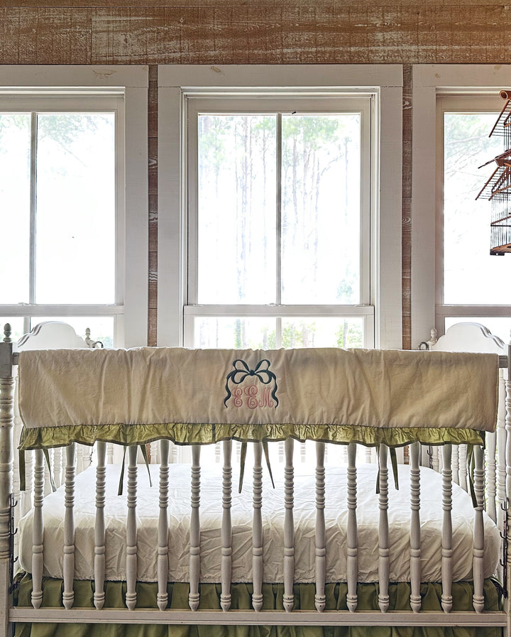 Ivory & Sage Green Crib Rail Cover