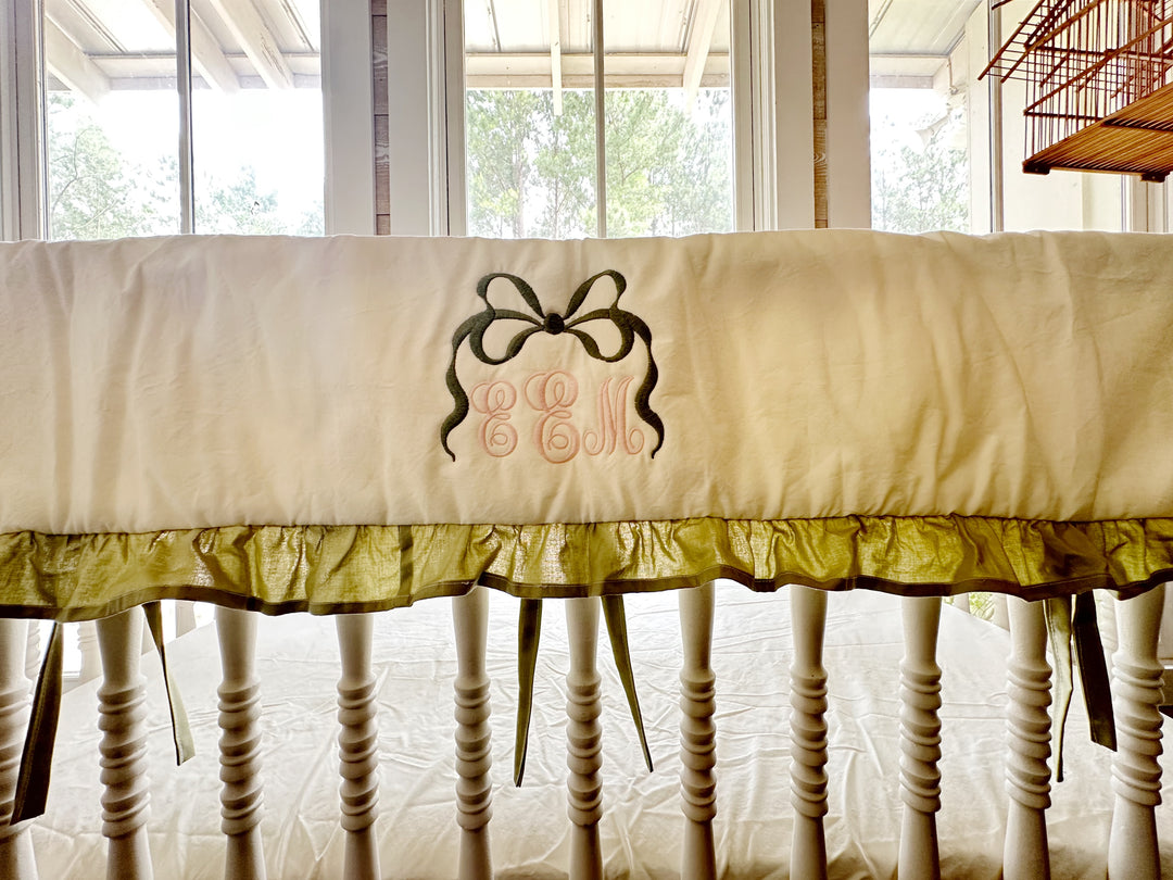 Ivory & Sage Green Crib Rail Cover