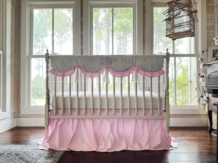 Baby Girl Crib Bedding Set – Cotton Candy Dreams Parfait Pink Ruffled Crib Rail Cover and Crib Skirt | Monogram Option
