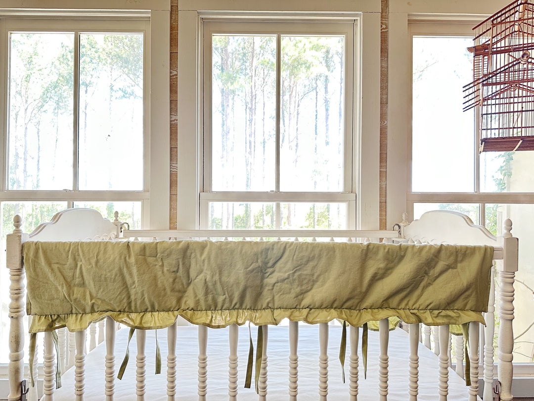 Sage Green Ruffled Crib Rail Cover | Padded Teething Guard | Woodland Farmhouse Nursery | Handmade