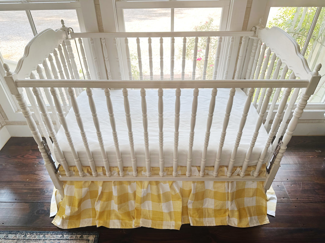 Yellow Buffalo Check Crib Skirt – Farmhouse Gathered Nursery Bedding