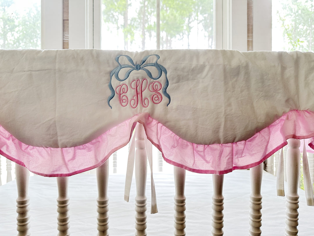 Baby Girl Crib Bedding Set – Cotton Candy Dreams Parfait Pink Ruffled Crib Rail Cover and Crib Skirt | Monogram Option