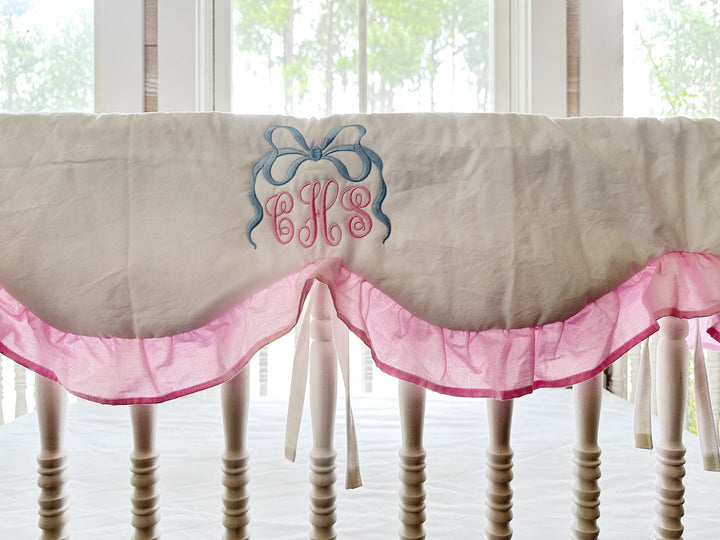 Baby Girl Crib Bedding Set – Cotton Candy Dreams Parfait Pink Ruffled Crib Rail Cover and Crib Skirt | Monogram Option