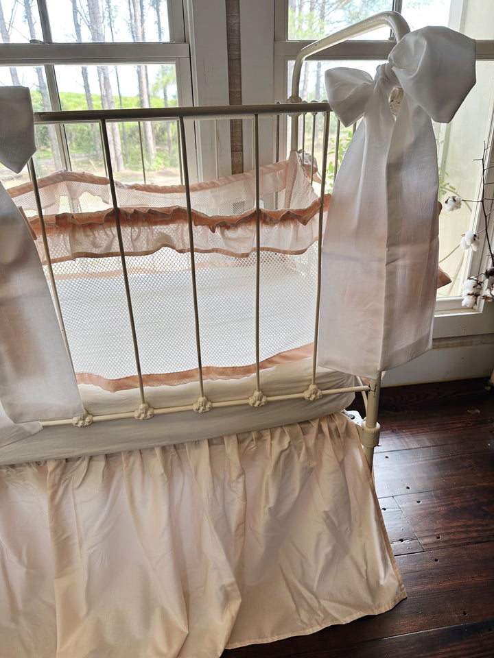 Close-up of long sash used for tying large crib bows