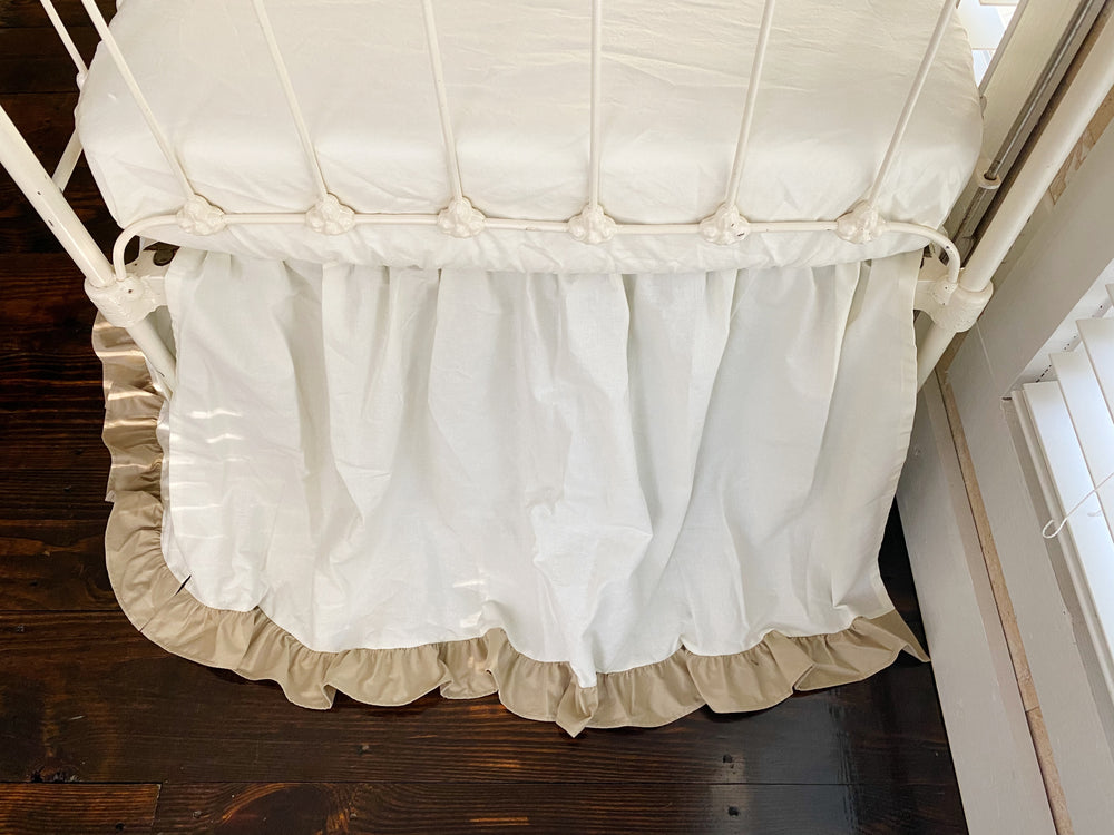 Porcelain and Oatmeal Ruffled Crib Skirt - High Cotton Textile 
