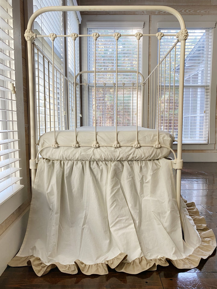 Porcelain and Oatmeal Ruffled Crib Skirt - High Cotton Textile 