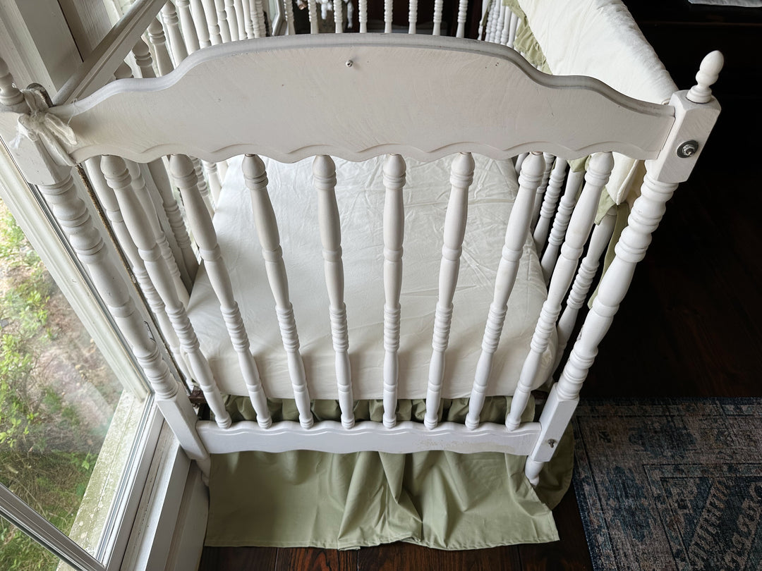 Sage Green & Ivory Crib Rail Cover + Crib Skirt Set