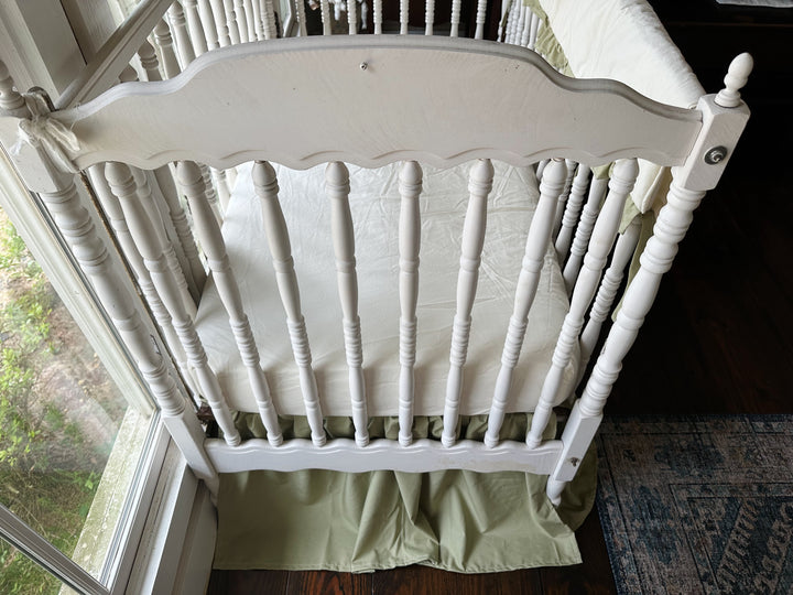 Sage Green & Ivory Crib Rail Cover + Crib Skirt Set