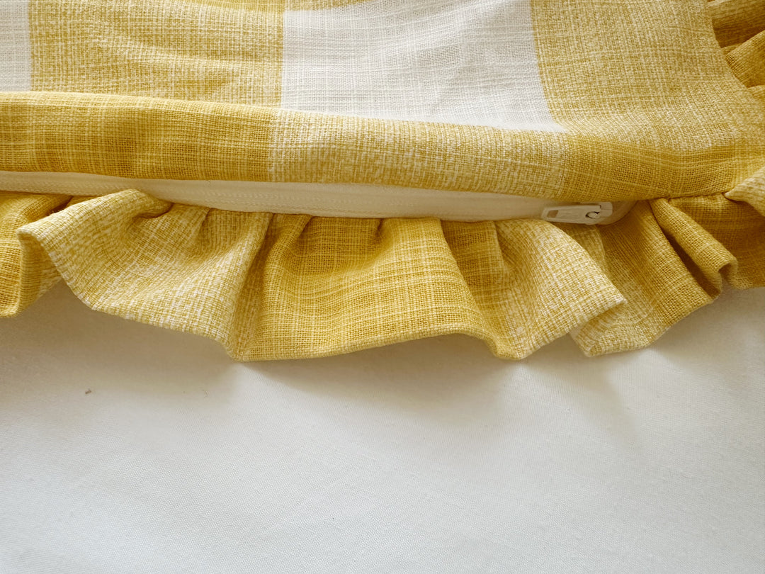 Yellow Buffalo Check Ruffled Pillow Sham – 26" Euro