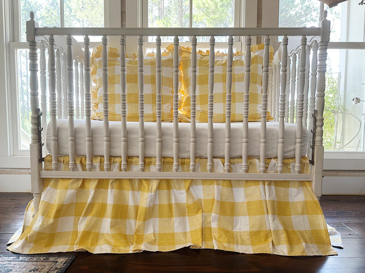 Yellow Buffalo Check Crib Bedding Set – Farmhouse Crib Skirt & Ruffled Pillow Shams