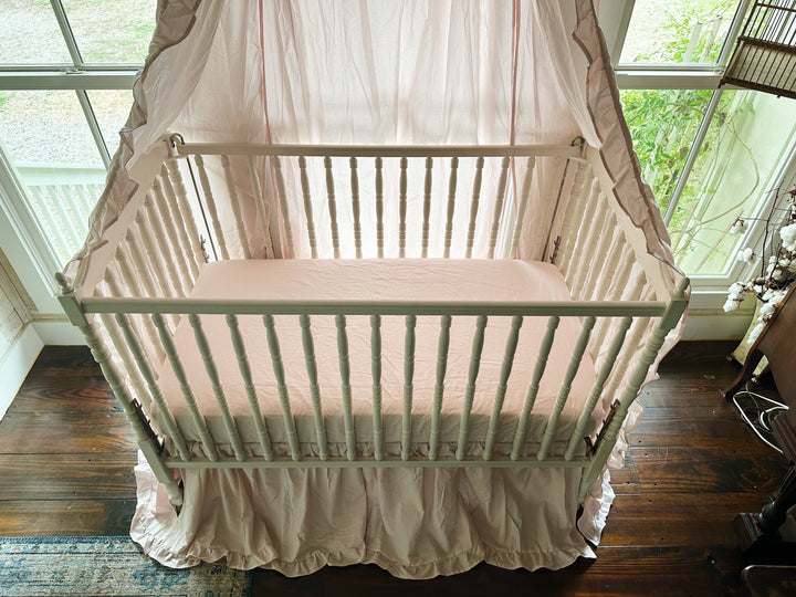 Baby Pink Ruffled Crib Canopy Set | Handmade Heirloom Nursery Bedding