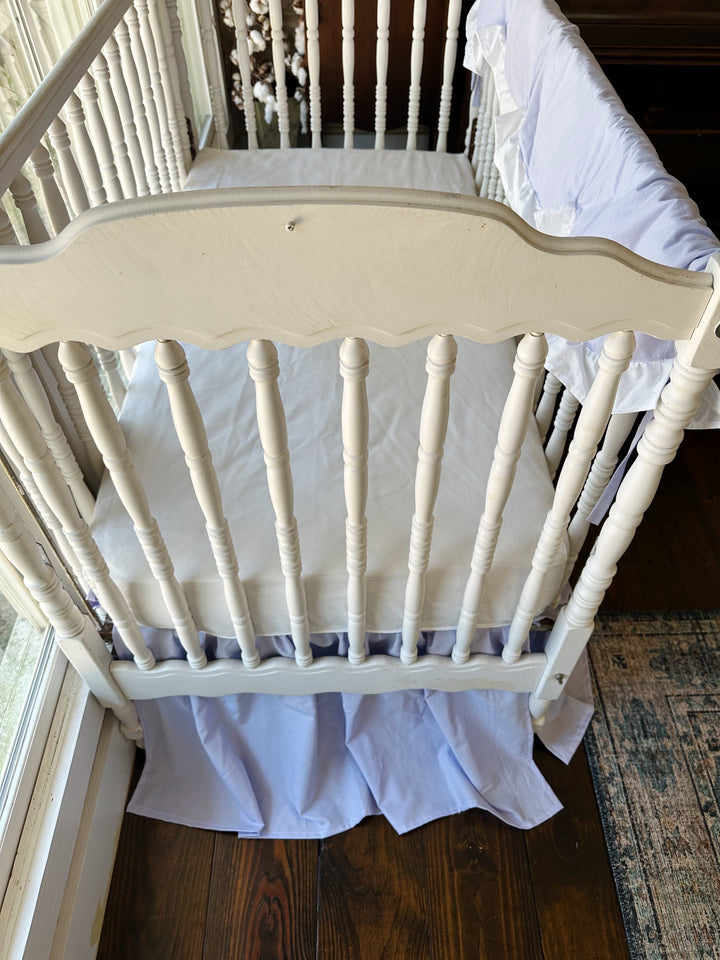 Lavender Scalloped Crib Rail Cover & Farmhouse Skirt Set | Personalized Baby Girl Nursery Bedding