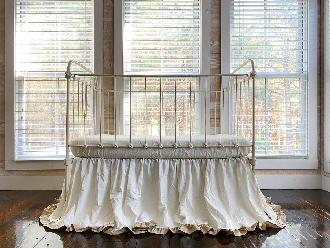 Porcelain and Oatmeal Ruffled Crib Skirt - High Cotton Textile 