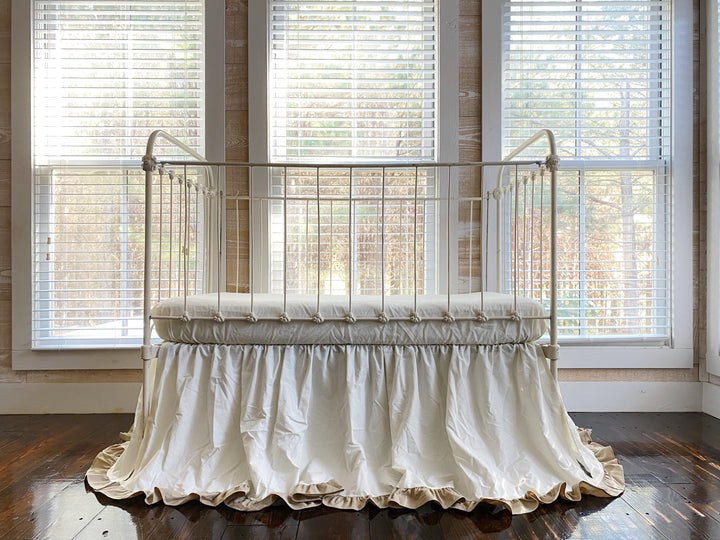 Porcelain and Oatmeal Ruffled Crib Skirt - High Cotton Textile 