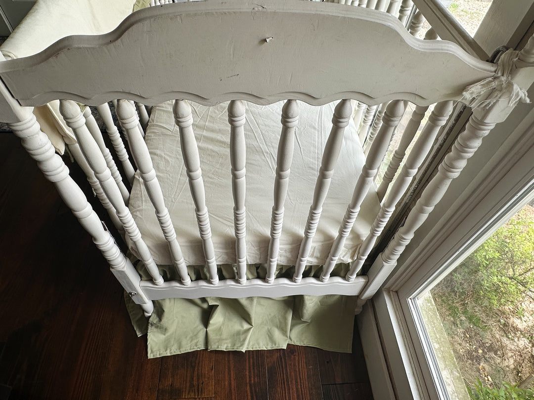 Sage Green & Ivory Crib Rail Cover + Crib Skirt Set