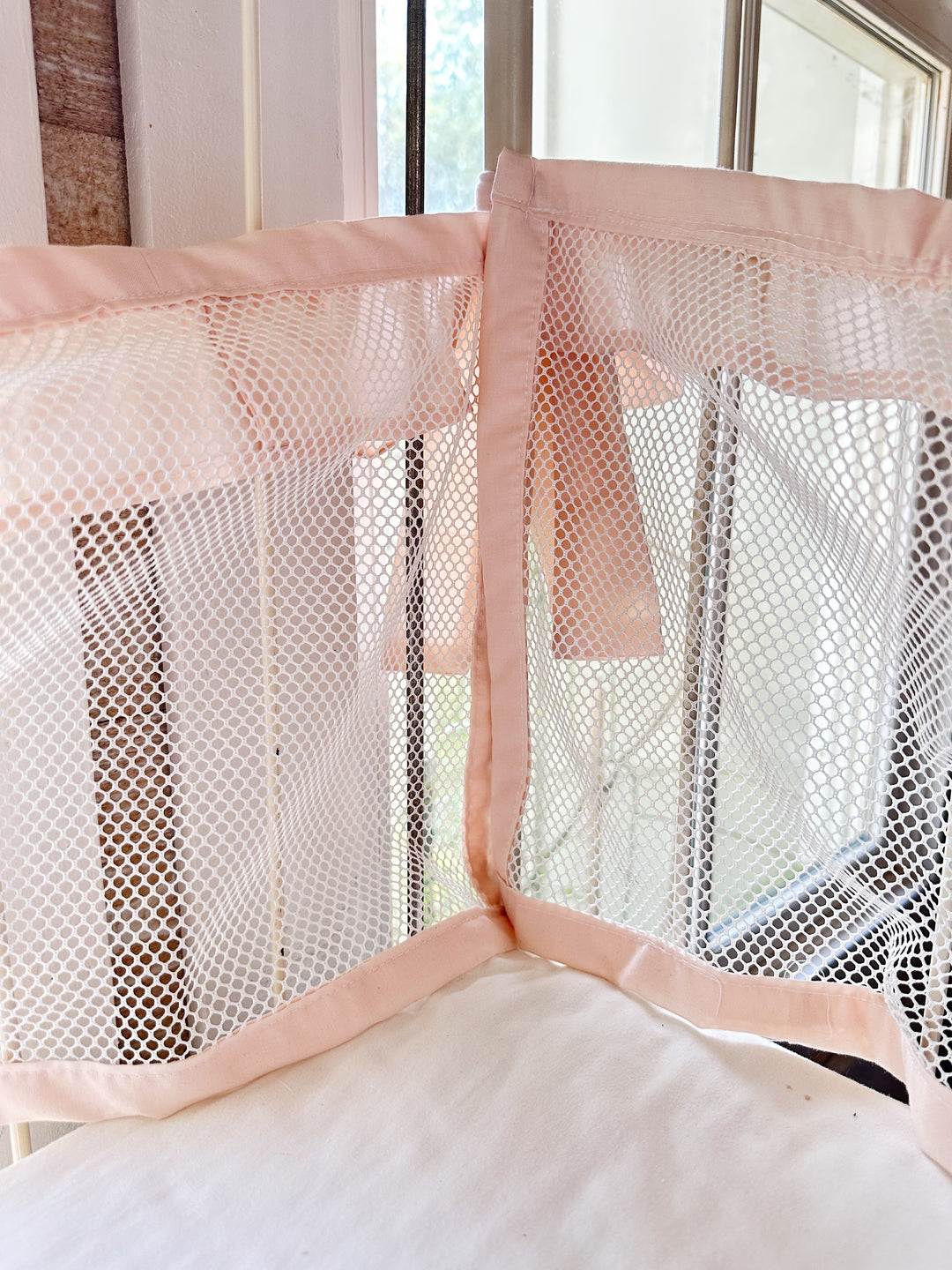Breathable mesh crib bumper alternative with ruffled edges – custom handmade crib liner