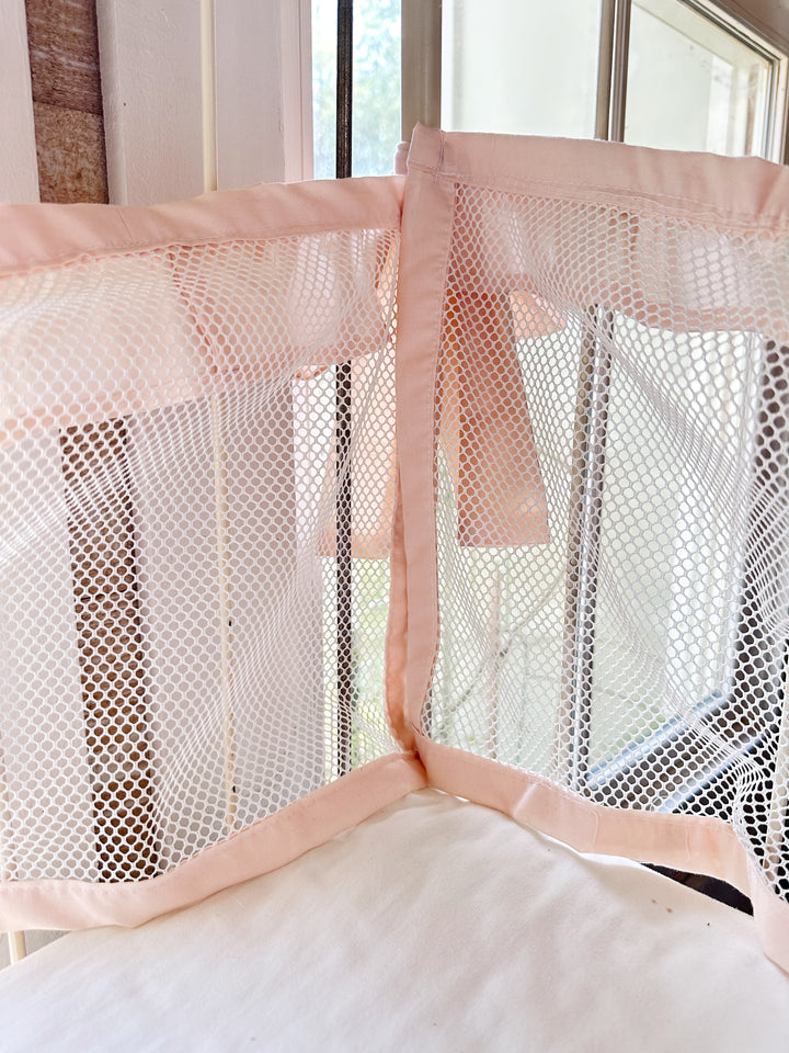 Breathable mesh crib bumper alternative with ruffled edges – custom handmade crib liner