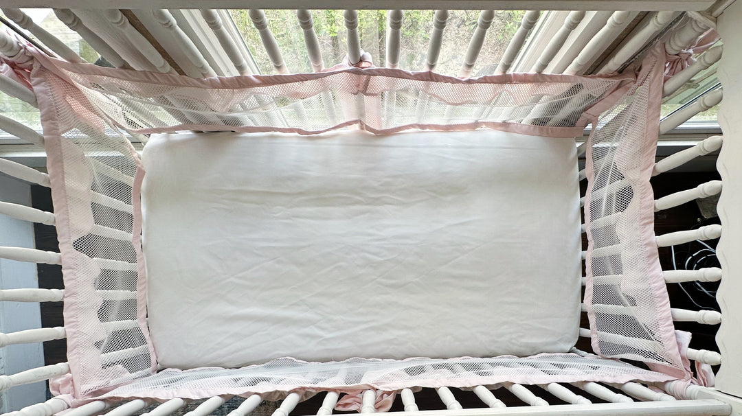 White and Baby Pink Ruffled Mesh Crib Liners | Safe Sleep Bumper Alternative | Breathable Crib Liner | Baby Girl Nursery | Handmade