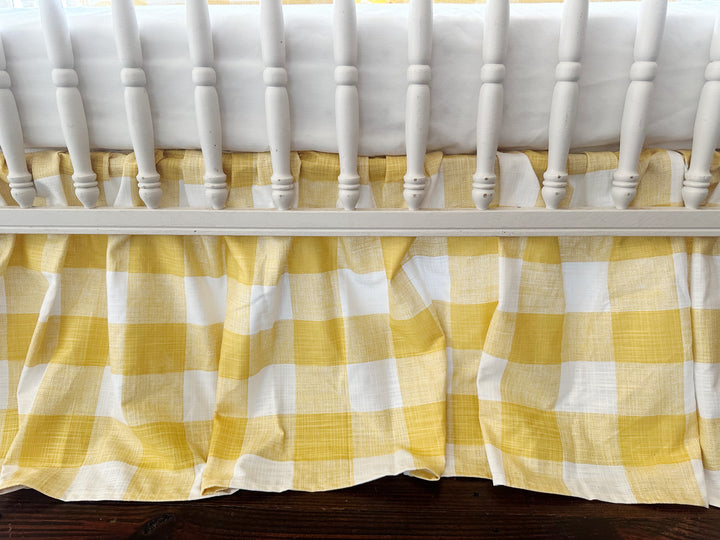 Yellow Buffalo Check Crib Skirt – Farmhouse Gathered Nursery Bedding
