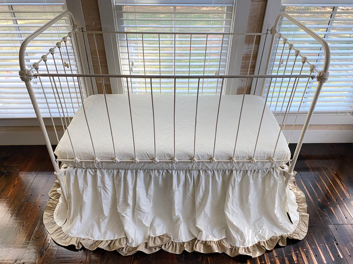 Porcelain and Oatmeal Ruffled Crib Skirt - High Cotton Textile 