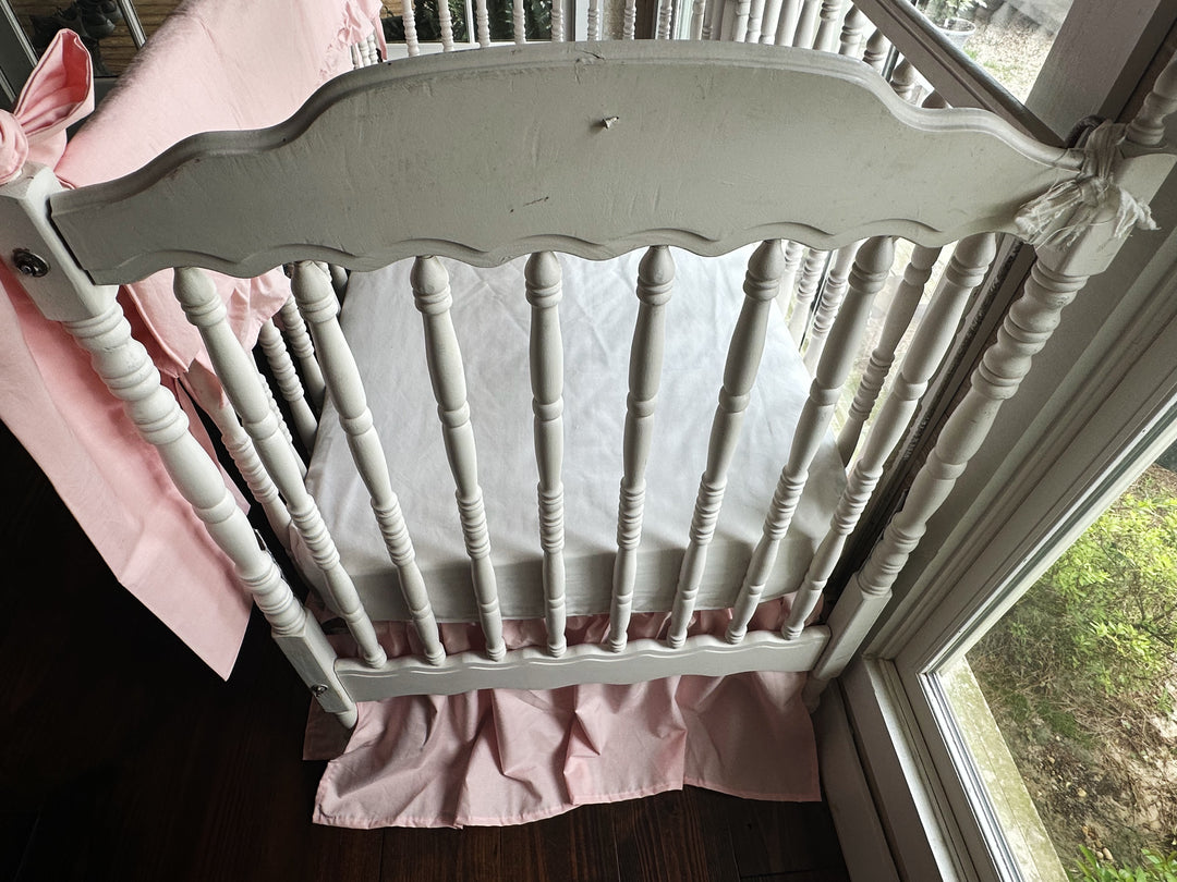Sisters Pink Ruffled Crib Rail Cover Set with Crib Skirt and Crib Bows