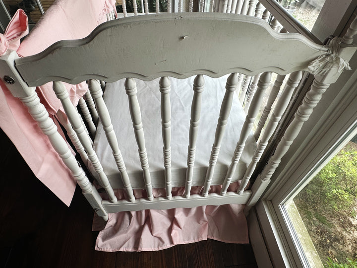 Sisters Pink Ruffled Crib Rail Cover Set with Crib Skirt and Crib Bows