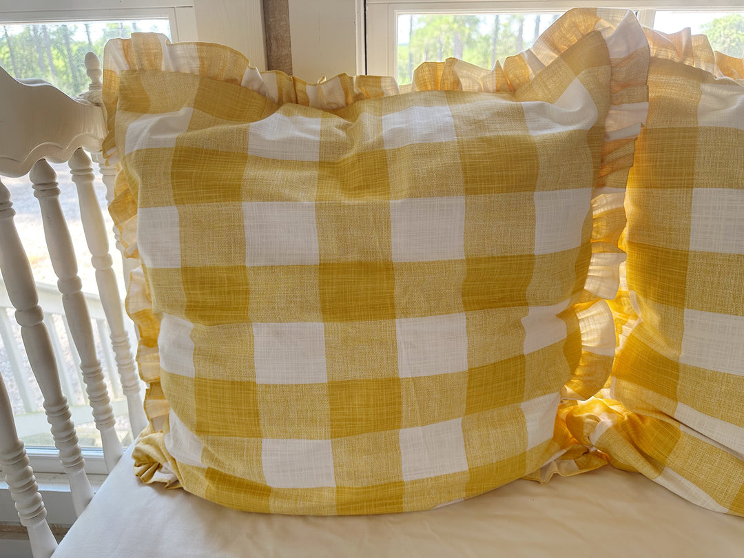 Yellow Buffalo Check Ruffled Pillow Sham – 26" Euro