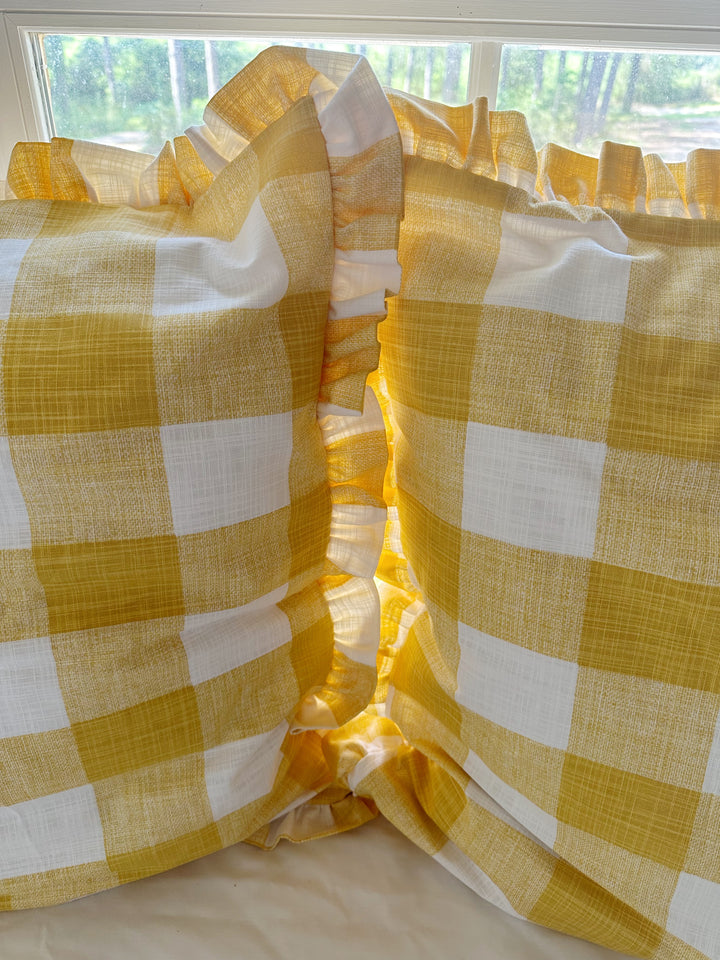 Yellow Buffalo Check Ruffled Pillow Sham – 26" Euro