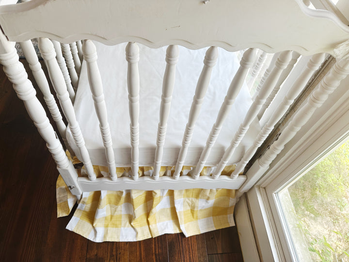 Yellow Buffalo Check Crib Skirt – Farmhouse Gathered Nursery Bedding