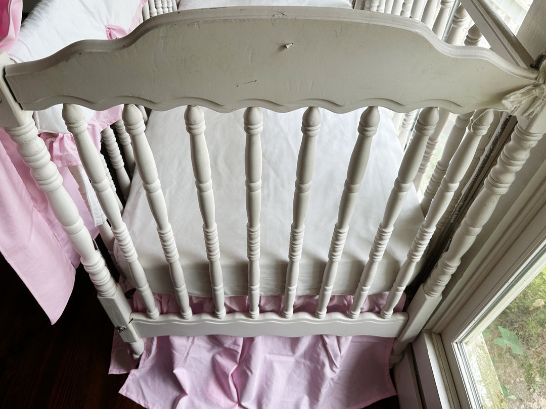 Baby Girl Crib Bedding Set – Cotton Candy Dreams Parfait Pink with Ruffled Crib Rail Cover, Crib Skirt and Bows | Monogram Option