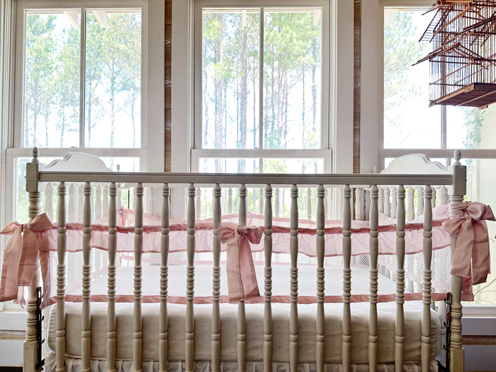 White and Baby Pink Ruffled Mesh Crib Liners | Safe Sleep Bumper Alternative | Breathable Crib Liner | Baby Girl Nursery | Handmade