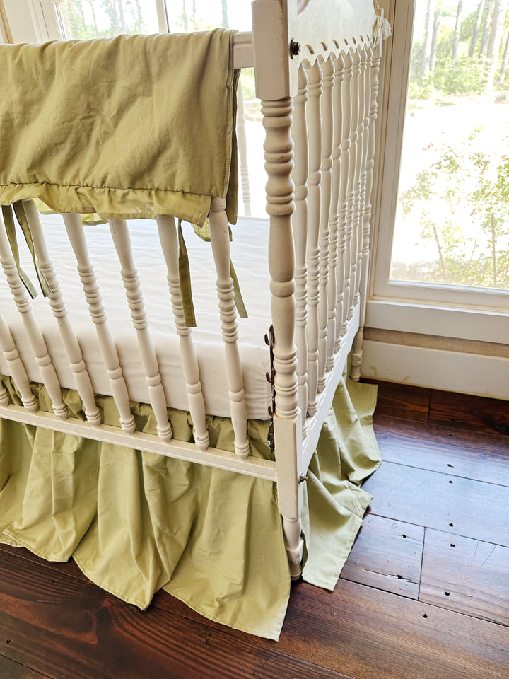 Sage Green Crib Bedding Set | Ruffled Crib Rail Cover + Farmhouse Crib Skirt | Woodland Nursery | Handmade