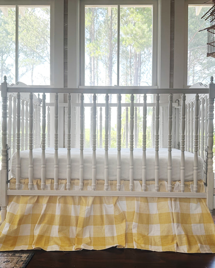 Yellow Buffalo Check Crib Skirt – Farmhouse Gathered Nursery Bedding