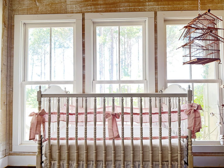 White and Baby Pink Ruffled Mesh Crib Liners | Safe Sleep Bumper Alternative | Breathable Crib Liner | Baby Girl Nursery | Handmade