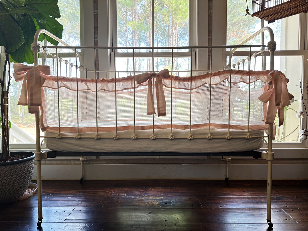 Farmhouse style baby nursery bedding – 4 piece ruffled mesh crib liner set