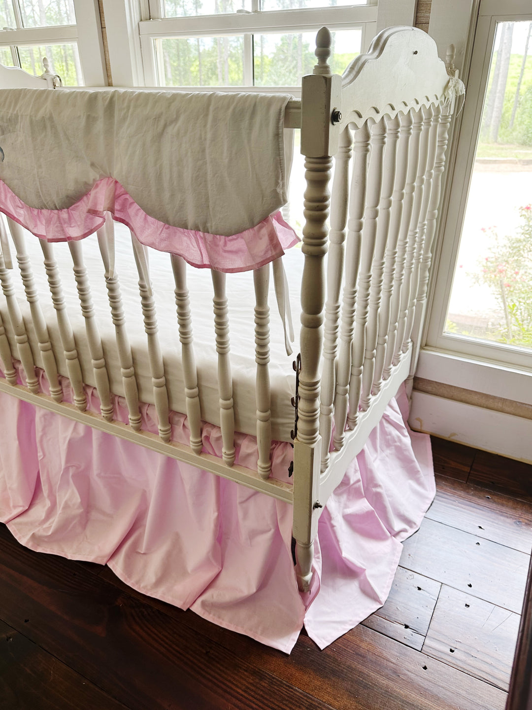 Baby Girl Crib Bedding Set – Cotton Candy Dreams Parfait Pink Ruffled Crib Rail Cover and Crib Skirt | Monogram Option