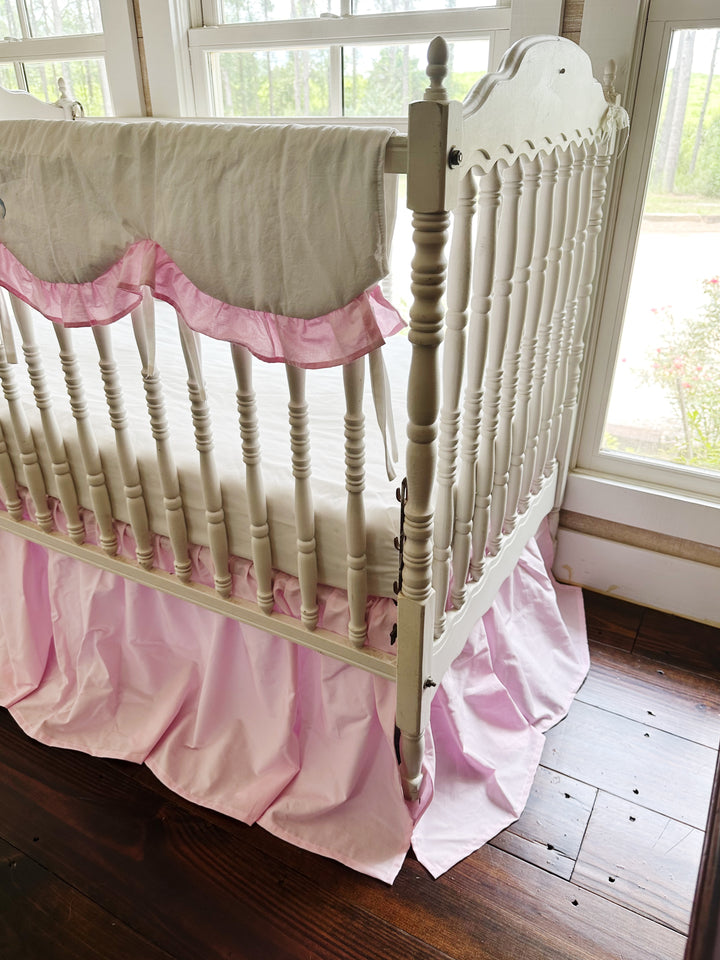 Baby Girl Crib Bedding Set – Cotton Candy Dreams Parfait Pink Ruffled Crib Rail Cover and Crib Skirt | Monogram Option