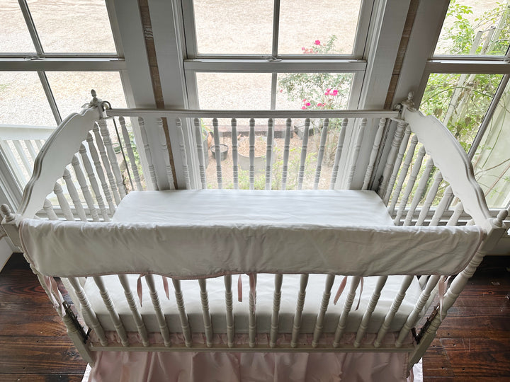 White and Baby Pink Tailored Crib Rail Cover