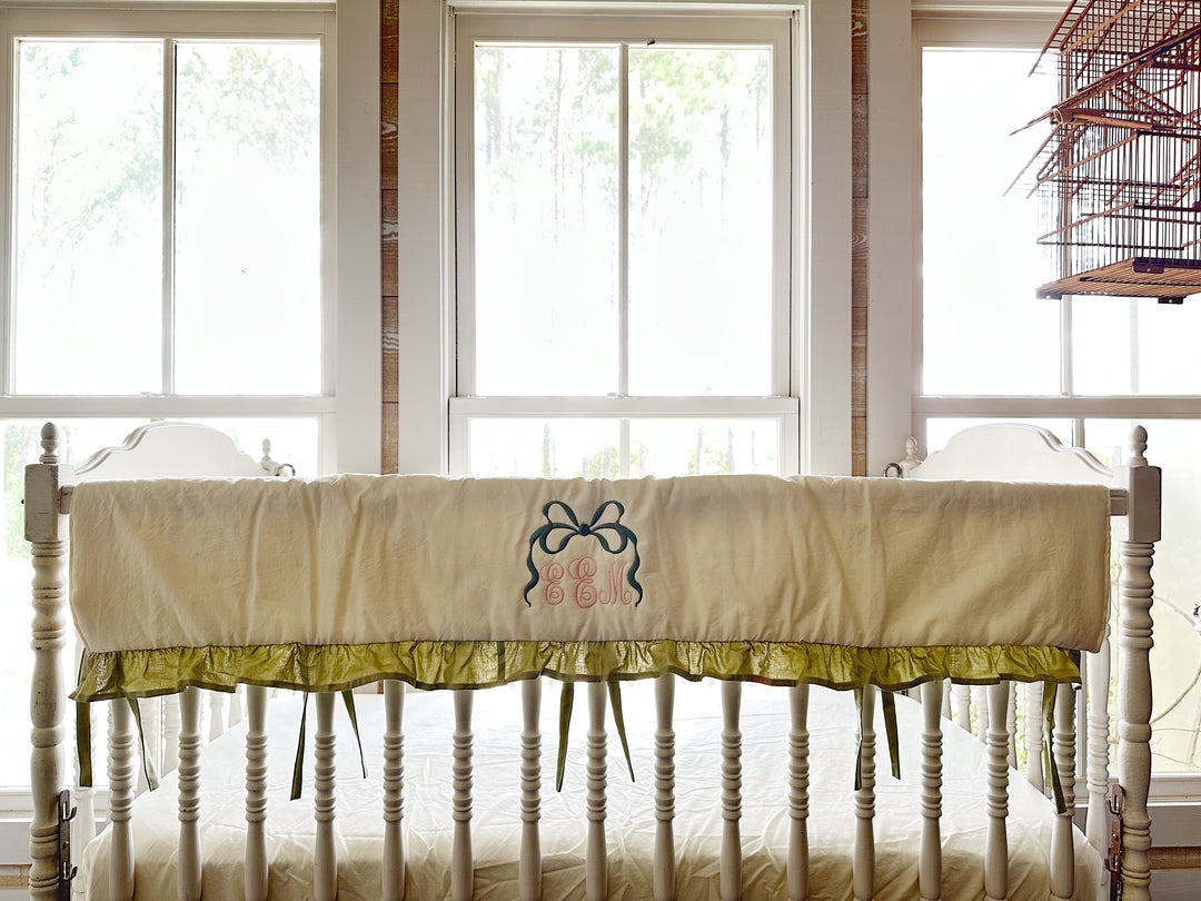 Ivory & Sage Green Crib Rail Cover